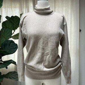 100% Cashmere TSE Slouchy Turtleneck Sweater Neutral Taupe Quiet Luxury Women S